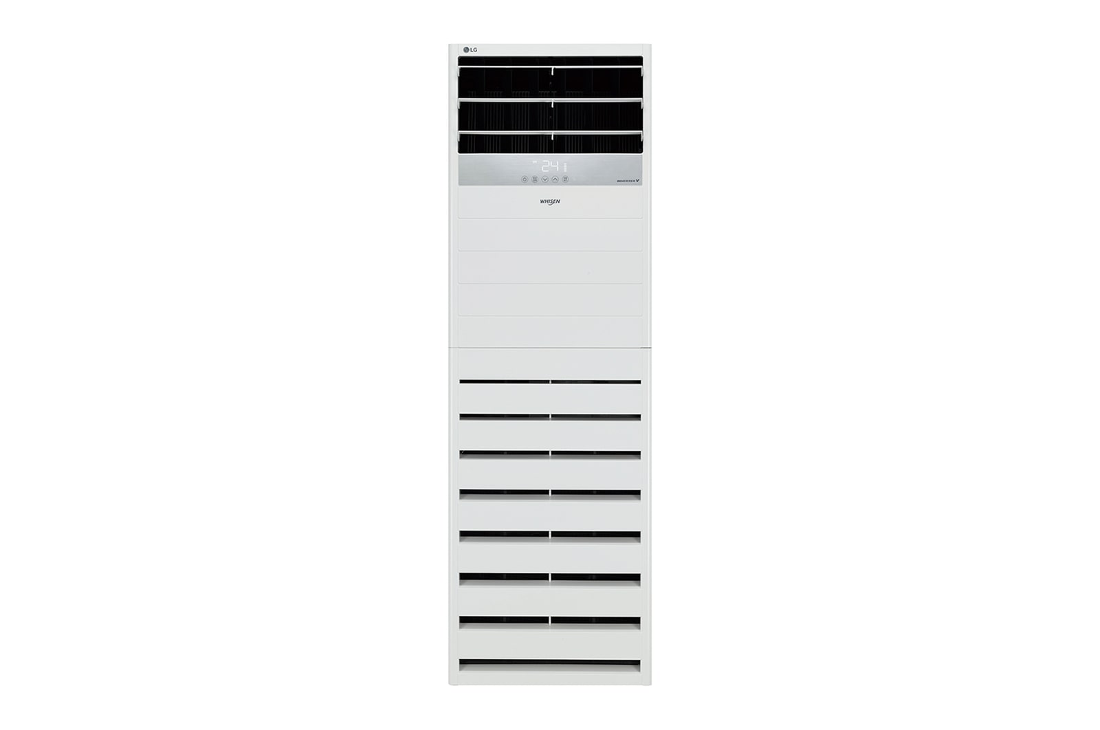 يتميز مكيف LG Floor Standing بشكل مستطيل طويل وله منافذ هواء مع فلتر في الأعلى والأسفل.