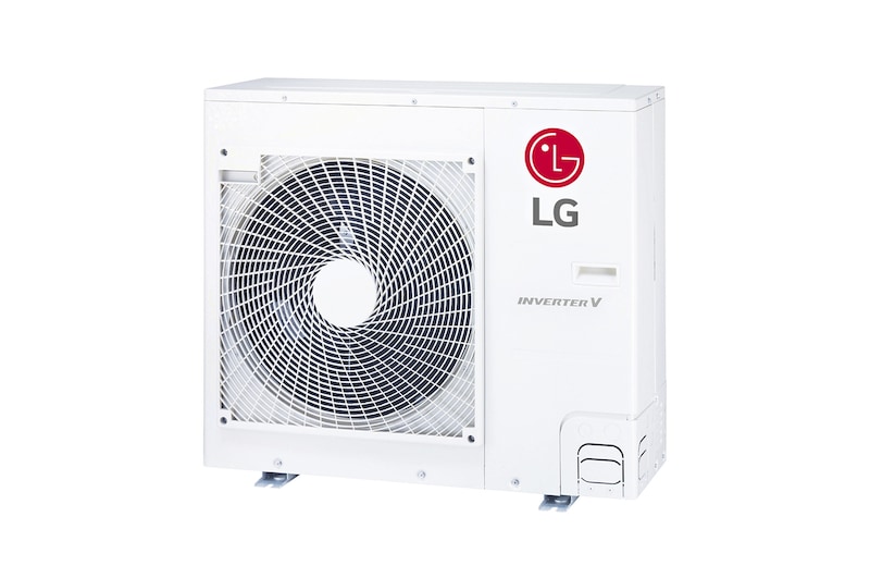 تتميز وحدة LG Single Split الخارجية بشكل مستطيل طويل وتحتوي على مروحة كبيرة مدمجة بالداخل