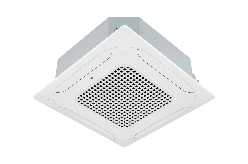 يتكون مكيف LG Ceiling Cassette من جزء علوي وسفلي باللون الأبيض. في الأسفل، توجد مراوح في كل اتجاه من الاتجاهات الأربعة، بحيث يمكن للهواء أن يتدفق.