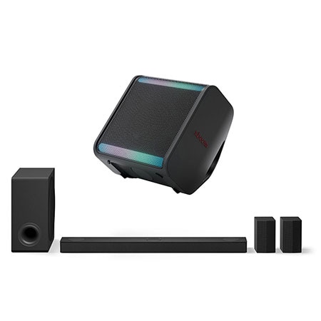 مكبر صوت LG Soundbar S80TR للتلفزيون مع تقنية Dolby Atmos و5.1.3 قناة + مكبر الصوت LG xboom Stage 301 | مكبر الصوت بتقنية Bluetooth | مكبر الصوت xboom Signature Sound من will.i.am للحفلات والعروض
