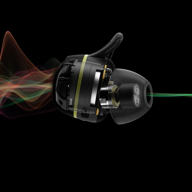 تدور سماعة أذن TONE Free fit واحدة أفقيًا، ويتم تشغيل مقطع فيديو عبر سماعات الأذن للتعبير عن كتم صوت الضوضاء.