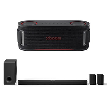 صورة أمامية لـ مكبر الصوت LG Soundbar S90TR للتلفزيون مع Dolby Atmos بنظام 7.1.3 قناة + LG xboom Bounce من ابتكارات will.i.am S90TR.BOUN001