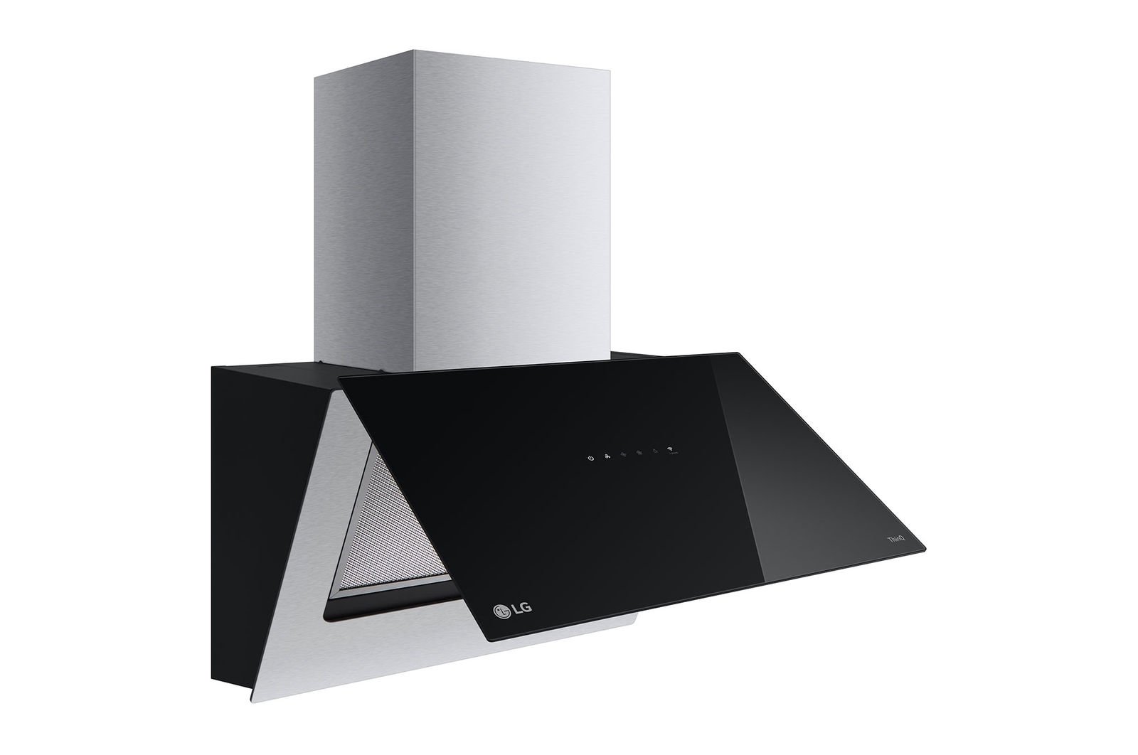 LG شفاط مطبخ عمودي من إل جي، 60 سم، تحكم باللمس، 3 أوضاع طاقة، فلتر ألومنيوم، ستانلس ستيل مع زجاج أسود, HCEZ2428B