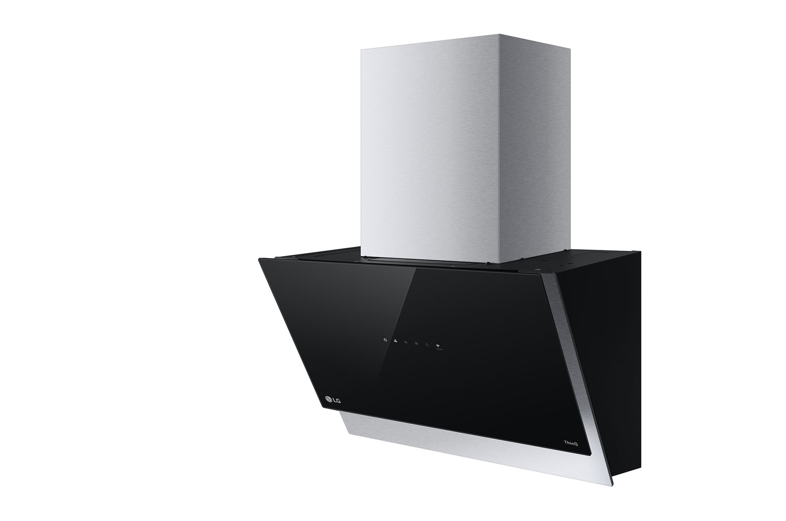 LG شفاط مطبخ عمودي من إل جي، 60 سم، تحكم باللمس، 3 أوضاع طاقة، فلتر ألومنيوم، ستانلس ستيل مع زجاج أسود, HCEZ2428B