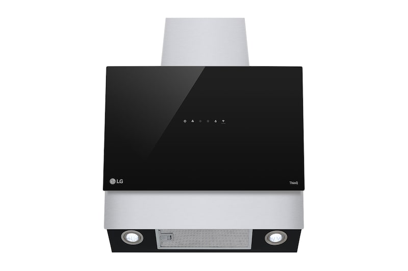 LG شفاط مطبخ عمودي من إل جي، 60 سم، تحكم باللمس، 3 أوضاع طاقة، فلتر ألومنيوم، ستانلس ستيل مع زجاج أسود, HCEZ2428B