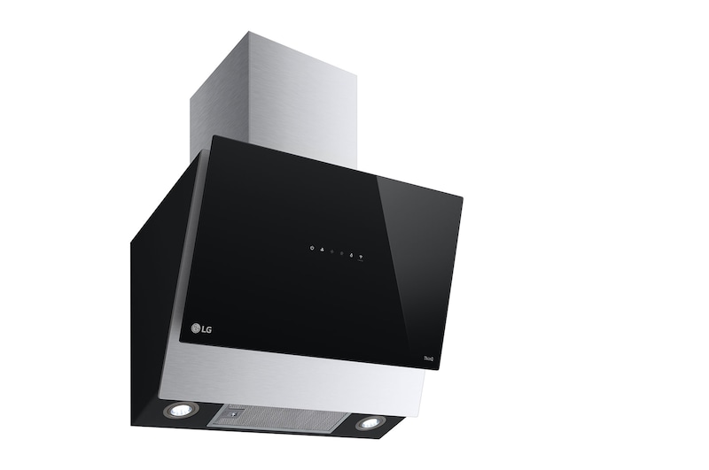 LG شفاط مطبخ عمودي من إل جي، 60 سم، تحكم باللمس، 3 أوضاع طاقة، فلتر ألومنيوم، ستانلس ستيل مع زجاج أسود, HCEZ2428B