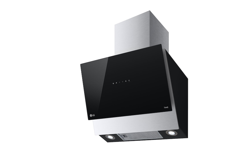 LG شفاط مطبخ عمودي من إل جي، 60 سم، تحكم باللمس، 3 أوضاع طاقة، فلتر ألومنيوم، ستانلس ستيل مع زجاج أسود, HCEZ2428B