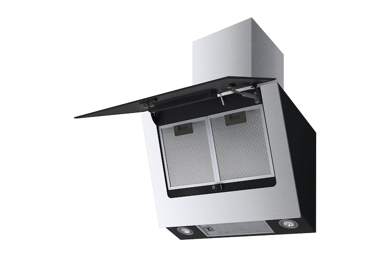 LG شفاط مطبخ عمودي من إل جي، 60 سم، تحكم باللمس، 3 أوضاع طاقة، فلتر ألومنيوم، ستانلس ستيل مع زجاج أسود, HCEZ2428B