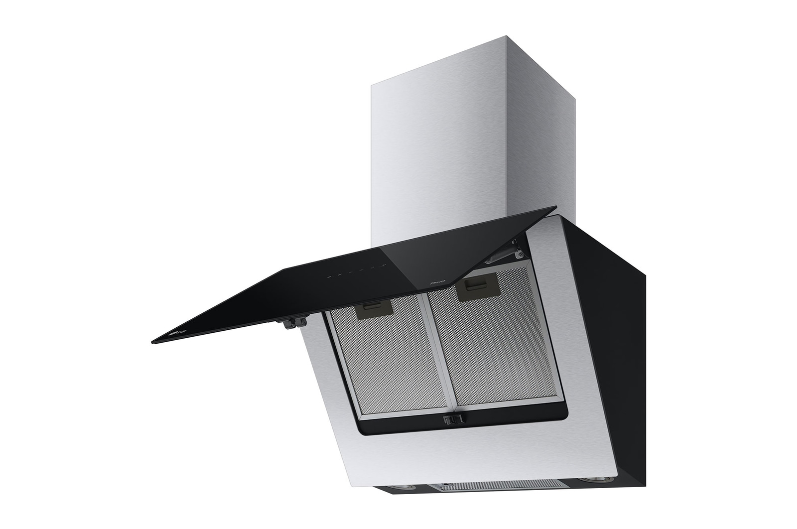 LG شفاط مطبخ عمودي من إل جي، 60 سم، تحكم باللمس، 3 أوضاع طاقة، فلتر ألومنيوم، ستانلس ستيل مع زجاج أسود, HCEZ2428B