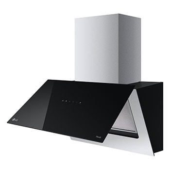 LG شفاط مطبخ عمودي من إل جي، 60 سم، تحكم باللمس، 3 أوضاع طاقة، فلتر ألومنيوم، ستانلس ستيل مع زجاج أسود, HCEZ2428B