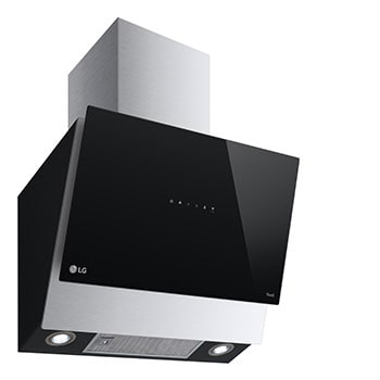 LG شفاط مطبخ عمودي من إل جي، 60 سم، تحكم باللمس، 3 أوضاع طاقة، فلتر ألومنيوم، ستانلس ستيل مع زجاج أسود, HCEZ2428B