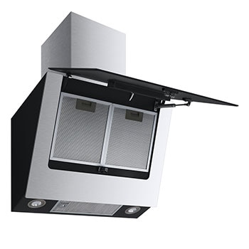 LG شفاط مطبخ عمودي من إل جي، 60 سم، تحكم باللمس، 3 أوضاع طاقة، فلتر ألومنيوم، ستانلس ستيل مع زجاج أسود, HCEZ2428B