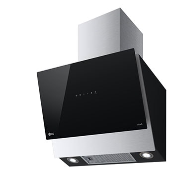 LG شفاط مطبخ عمودي من إل جي، 60 سم، تحكم باللمس، 3 أوضاع طاقة، فلتر ألومنيوم، ستانلس ستيل مع زجاج أسود, HCEZ2428B