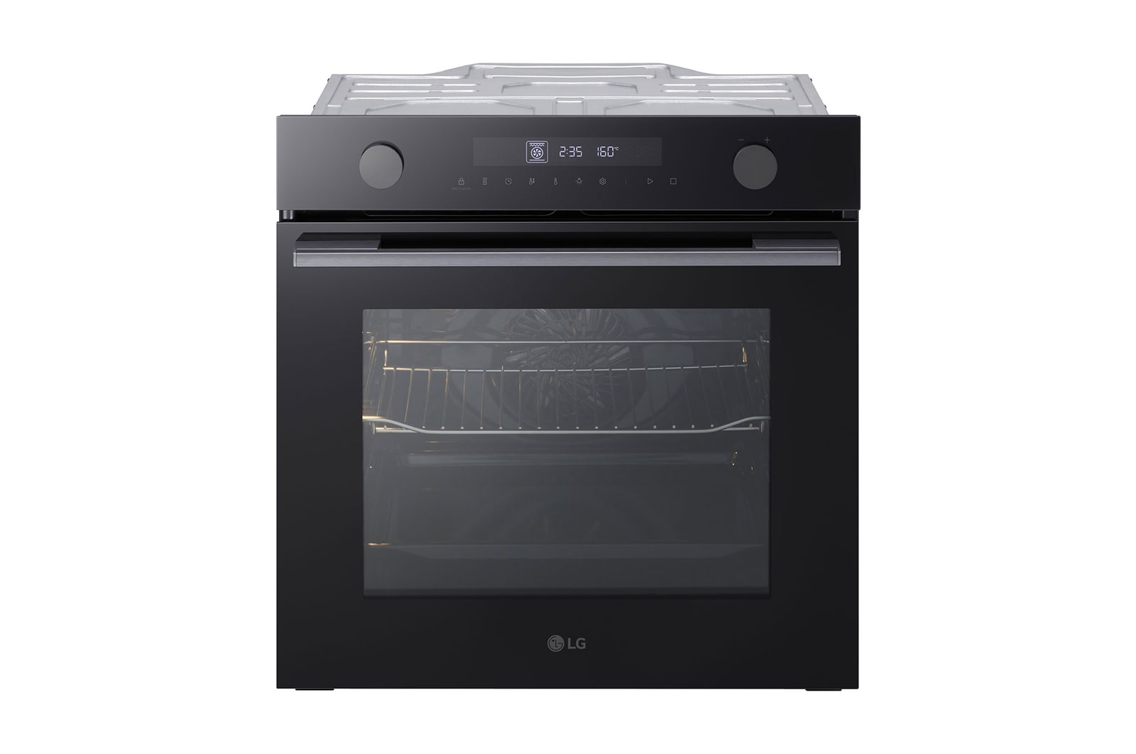 صورة أمامية لـ فرن كهربائي بسعة 72 لتر | القلي الهوائي | التجميد | الشواية | وضع البيتزا | التخمير | التحميص | لون الفولاذ المقاوم للصدأ الأسود WS5D7210G