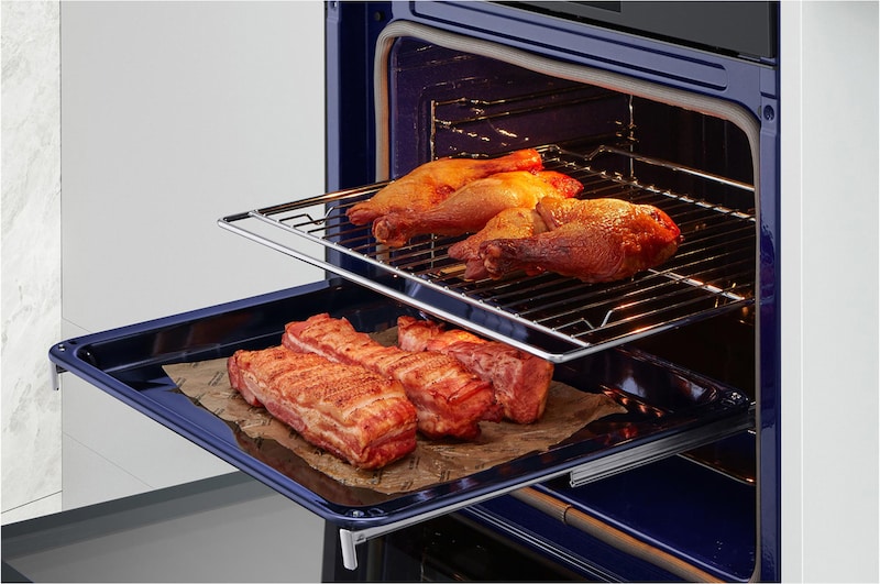 oven chamber detailed view with food