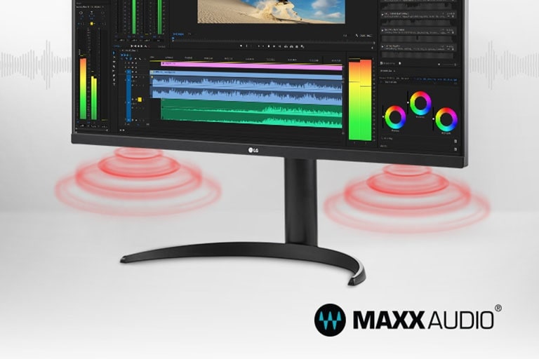 تدعم هذه الشاشة مكبر صوت استريو مدمج بفضل MaxxAudio الذي يساعدك على توفير المساحة على المكتب وتوفير وضوح الصوت. 