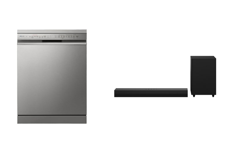 صورة أمامية لـ 14 مكان | ThinQ | EasyRack Plus | QuadWash + مكبر الصوت LG Soundbar S30A مع WOW Orchestra وواجهة WOW Interface‏ DFC435FP.S30A001