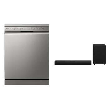 صورة أمامية لـ 14 مكان | ThinQ | EasyRack Plus | QuadWash + مكبر الصوت LG Soundbar S30A مع WOW Orchestra وواجهة WOW Interface‏ DFC435FP.S30A001