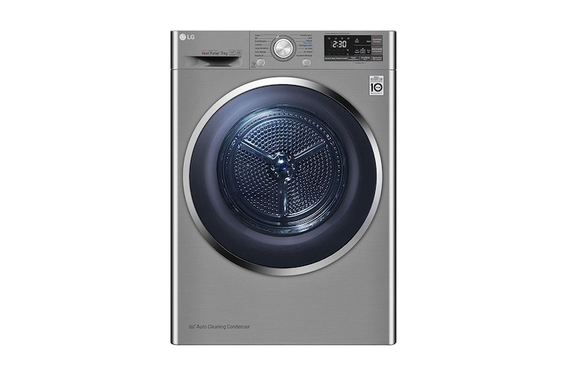 LG  مجفف ذو عاكس مزدوج سعة 9 كجم، مع مستشعر تجفيف، بلون فضي، يدعم تطبيق ThinQ , RC90V9EV2W