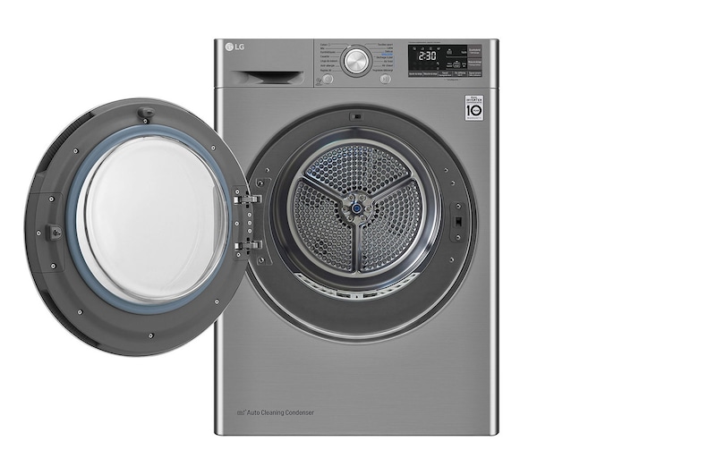 LG  مجفف ذو عاكس مزدوج سعة 9 كجم، مع مستشعر تجفيف، بلون فضي، يدعم تطبيق ThinQ , RC90V9EV2W