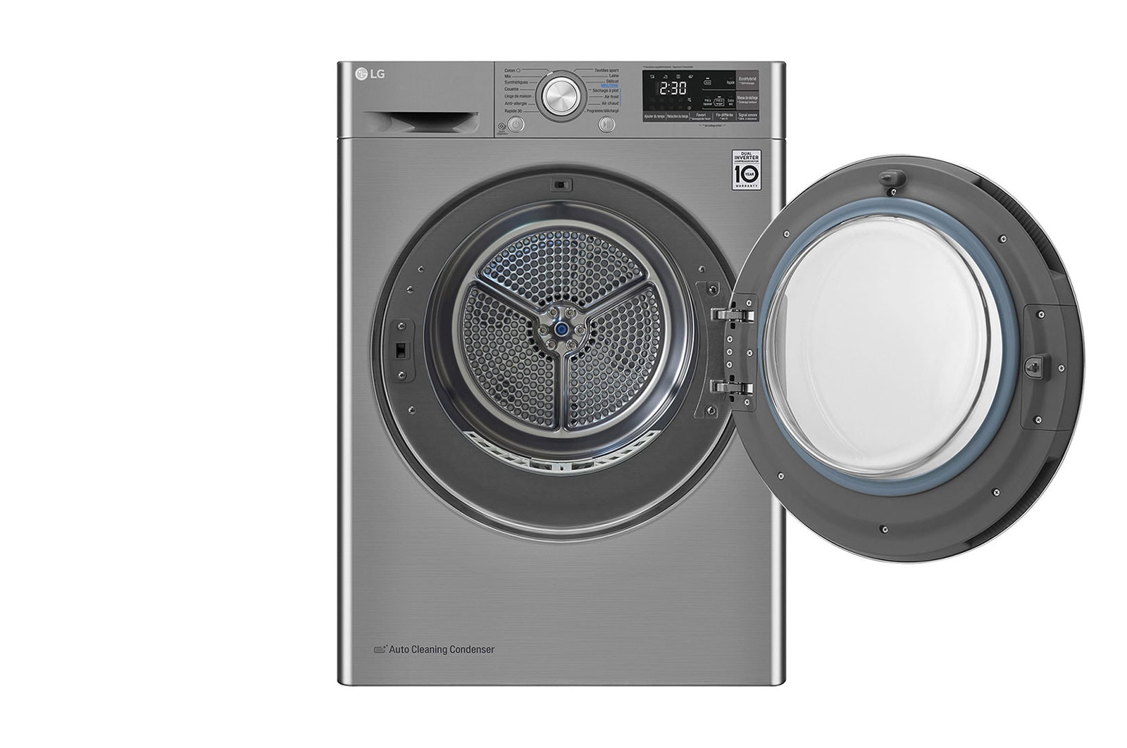 LG  مجفف ذو عاكس مزدوج سعة 9 كجم، مع مستشعر تجفيف، بلون فضي، يدعم تطبيق ThinQ , RC90V9EV2W