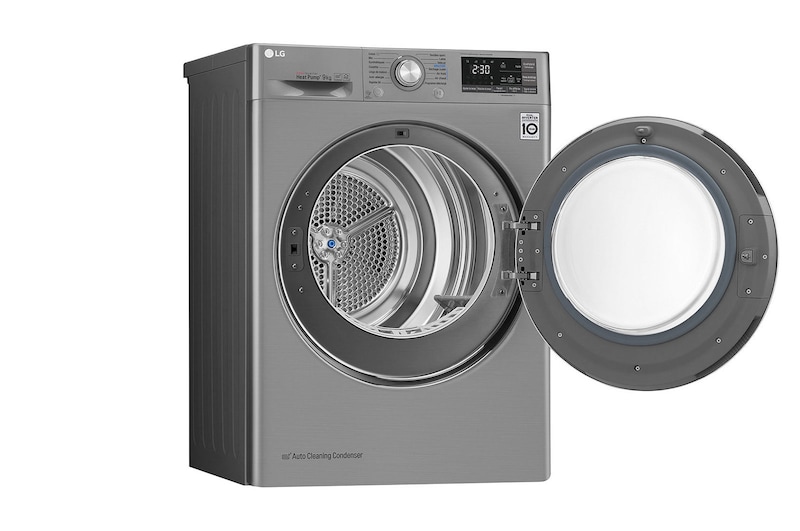LG  مجفف ذو عاكس مزدوج سعة 9 كجم، مع مستشعر تجفيف، بلون فضي، يدعم تطبيق ThinQ , RC90V9EV2W