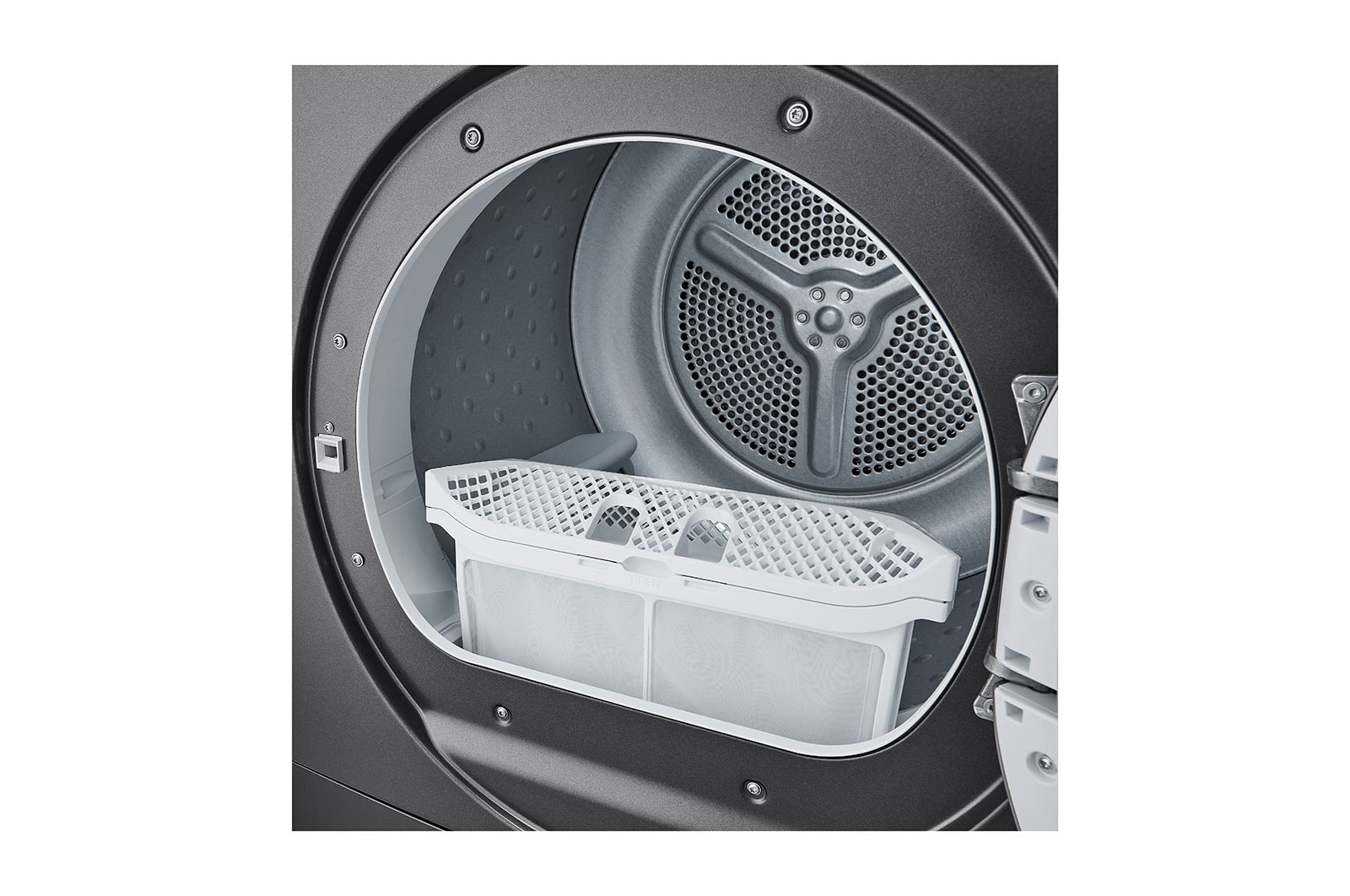 LG مجفف بالمضخة الحرارية لعناية دائمة وتوفير بالطاقة، حجم 8 كيلوجرام، سعة 8 كيلوجرام، لون الفضي الداكن، ومزود بمستشعر تجفيف., RH80T2SP7RM