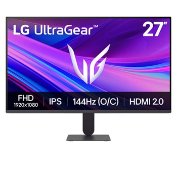 صورة أمامية لـ شاشة ألعاب LG UltraGear™ G4 مقاس 27 بوصة بتقنية IPS ودقة FHD وتردد 144Hz (مع إمكانية رفع التردد)، الطراز 27G411A، ومتوافقة مع تقنية® NVIDIA G-SYNC ، وتغطية SRGB 99% (قياسي). 27G411A-B
