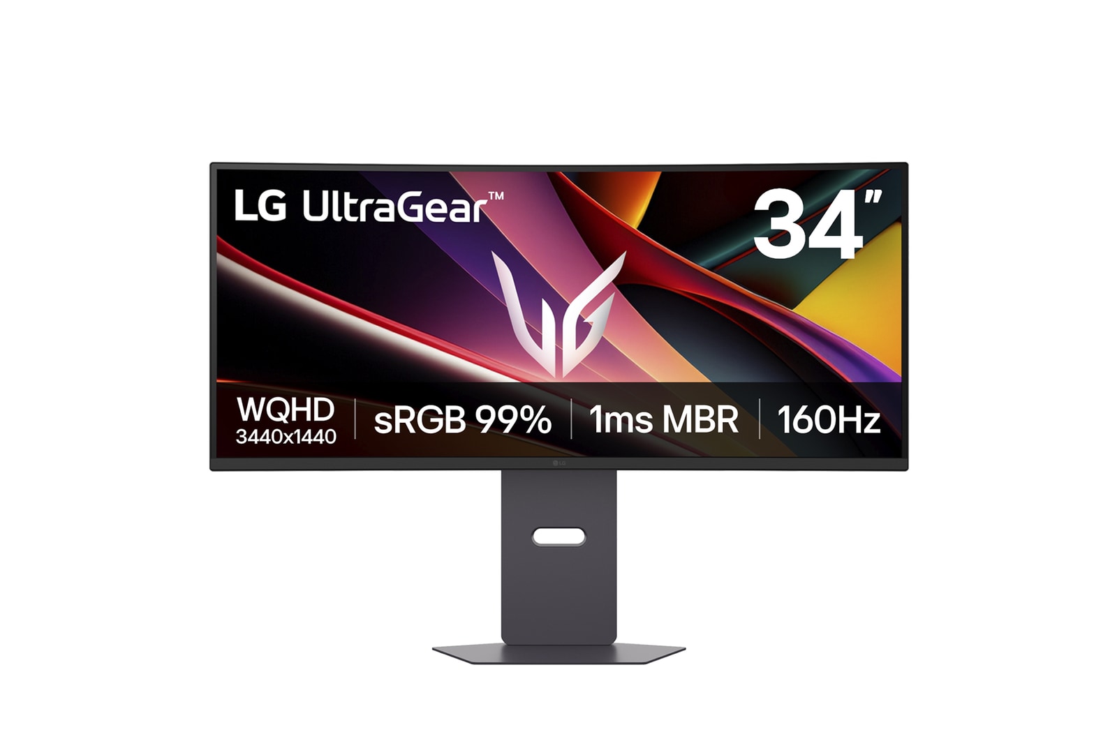 صورة أمامية لـ شاشة الألعاب المنحنية فائقة الوضوح LG UltraGear™ مقاس 34 بوصة ومعدل تحديث 160Hz وبدقة WQHD | ‏160Hz،‏ AMD FreeSync™ Premium 34G600A-B