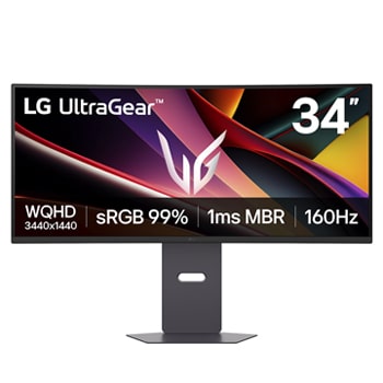 صورة أمامية لـ شاشة الألعاب المنحنية فائقة الوضوح LG UltraGear™ مقاس 34 بوصة ومعدل تحديث 160Hz وبدقة WQHD | ‏160Hz،‏ AMD FreeSync™ Premium 34G600A-B