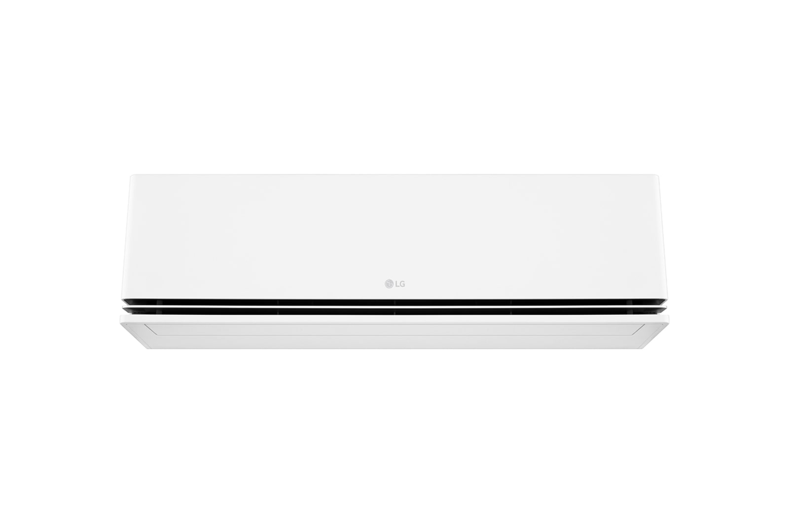 Front view of an LG air conditioner with the lower vane open