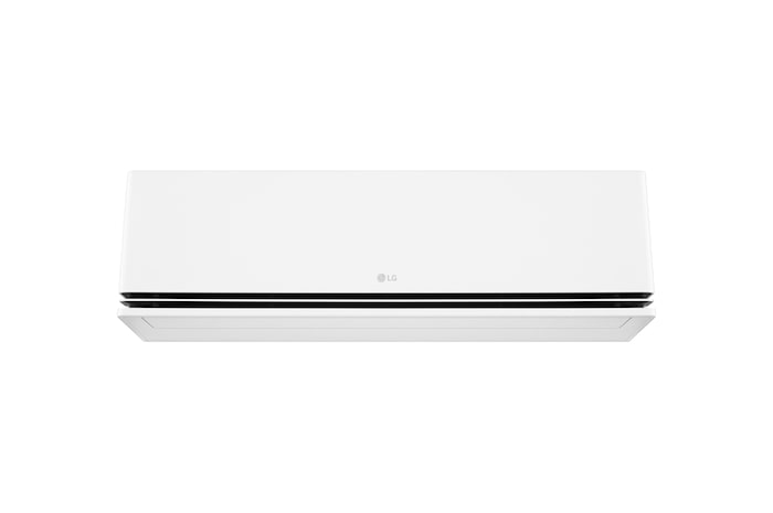 Front view of an LG air conditioner with the lower vane open