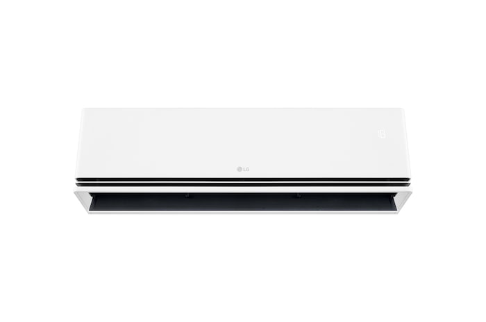 Front view of an LG air conditioner with the lower vane open
