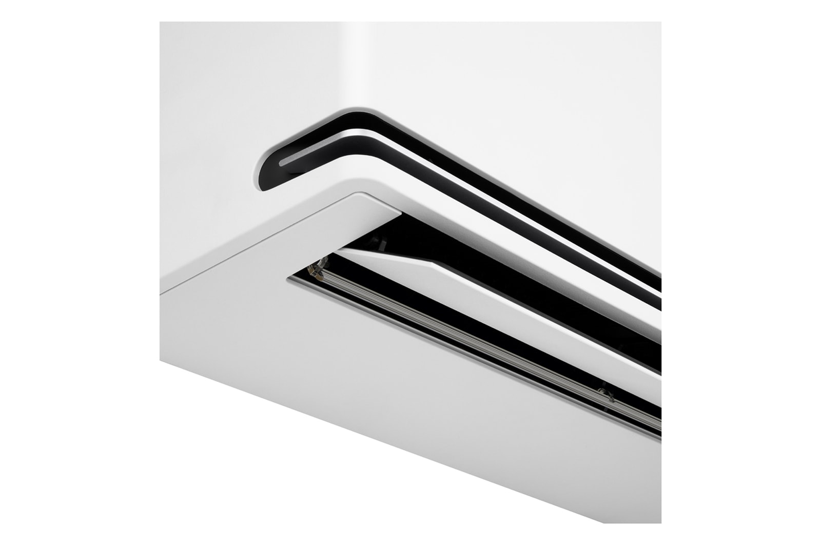 Close-up view of the lower corner of an LG air conditioner