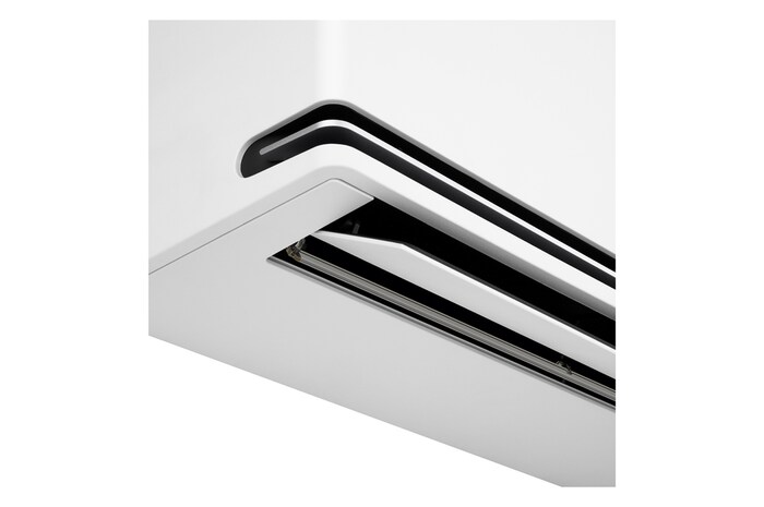 Close-up view of the lower corner of an LG air conditioner