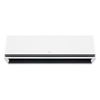 Front view of an LG air conditioner with the lower vane open