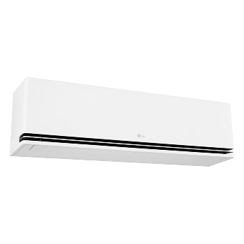 Angled right-side view of an LG wall-mounted air conditioner with the lower vanes closed.