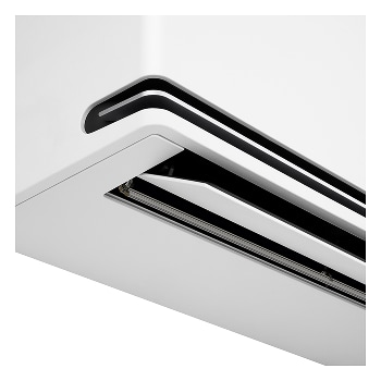 Close-up view of the lower corner of an LG air conditioner