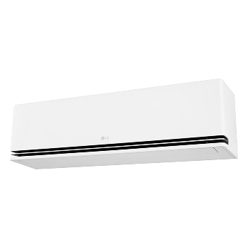 Angled left-side view of an LG air conditioner with the lower vane closed