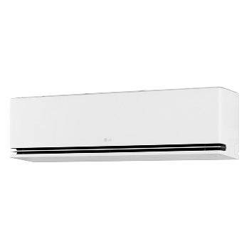 Angled view of an LG air conditioner with the lower vane fully closed