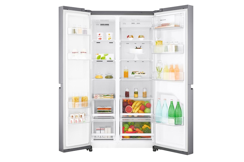 LG 22.1 قدمًا مكعبًا ، ثلاجة جنبًا إلى جنب ، لون فضي بلاتيني ، تشخيص ذكي ، ضاغط خطي عاكس, LS242BBSLN