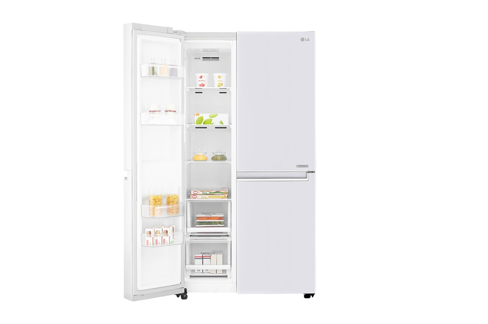 LG 22.1 قدمًا مكعبًا ، ثلاجة جنبًا إلى جنب ، لون أبيض ، تشخيص ذكي ، ضاغط خطي عاكس, LS242BBWLN