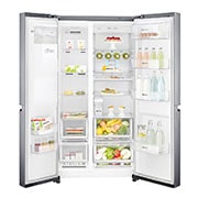 LG 21.2 قدمًا ، ثلاجة جنبًا إلى جنب ، لون فضي بلاتيني ، مقبض جيب ، ضاغط خطي عاكس, LS242BDSLN