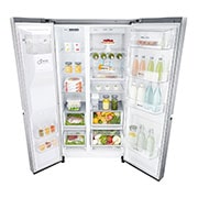 LG 21.2 قدمًا ، ثلاجة جنبًا إلى جنب ، لون فضي بلاتيني ، مقبض جيب ، ضاغط خطي عاكس, LS242BDSLN