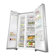 LG 21.2 قدمًا ، ثلاجة جنبًا إلى جنب ، لون فضي بلاتيني ، مقبض جيب ، ضاغط خطي عاكس, LS242BDSLN