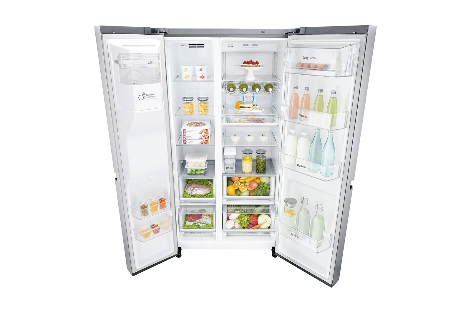 LG 21.2 قدمًا ، ثلاجة جنبًا إلى جنب ، لون فضي بلاتيني ، مقبض جيب ، ضاغط خطي عاكس, LS242BDSLN