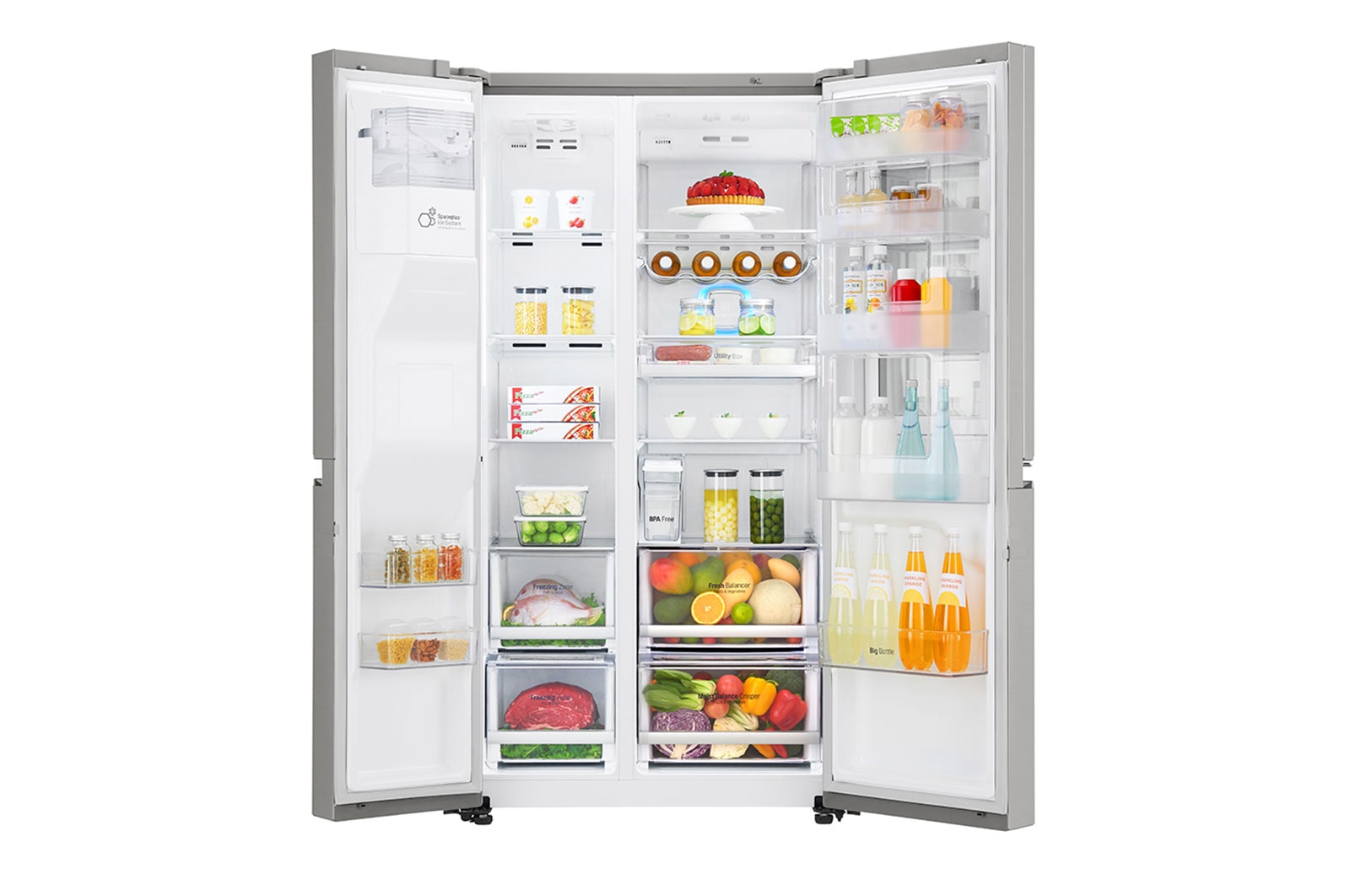 LG 21.2 قدمًا ، ثلاجة جنبًا إلى جنب ، لون فولاذي نوبل ، +InstaView ، Hygiene Fresh، ضاغط خطي عاكس, LS242VBVLN