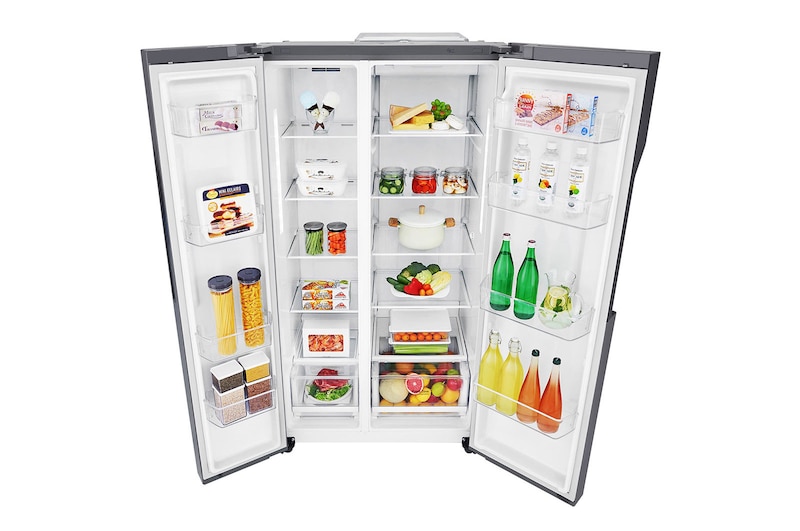 LG 21.6 قدمًا ، ثلاجة جنبًا إلى جنب ، لون جرافيت داكن ، مقبض جيب ، ضاغط خطي عاكس, LS24GBBDLN