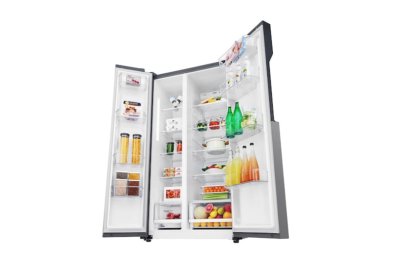 LG 21.6 قدمًا ، ثلاجة جنبًا إلى جنب ، لون جرافيت داكن ، مقبض جيب ، ضاغط خطي عاكس, LS24GBBDLN