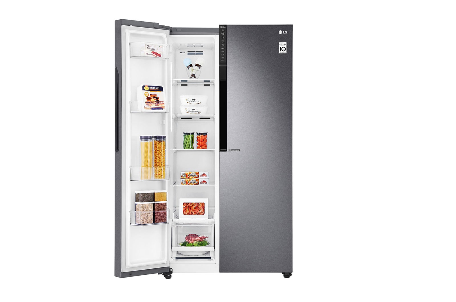 LG 21.6 قدمًا ، ثلاجة جنبًا إلى جنب ، لون جرافيت داكن ، مقبض جيب ، ضاغط خطي عاكس, LS24GBBDLN